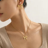 Minimal bow earring & necklace combo