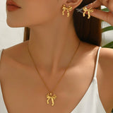 Minimal bow earring & necklace combo