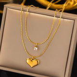 Double layer heart & crystal necklace