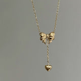 Bow heart drop necklace