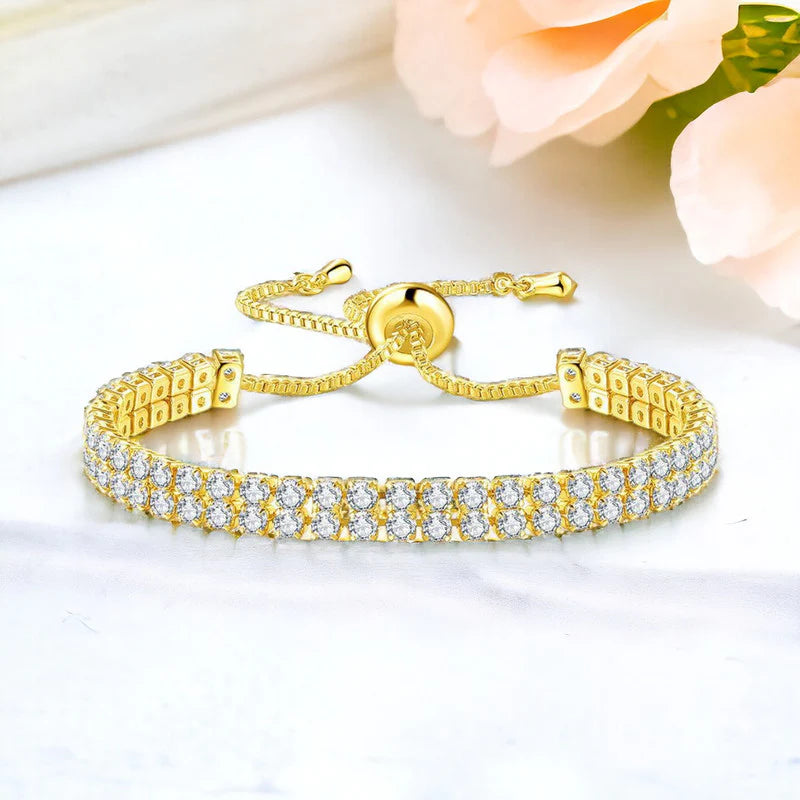 Double layer gold plated adjustable tennis bracelet