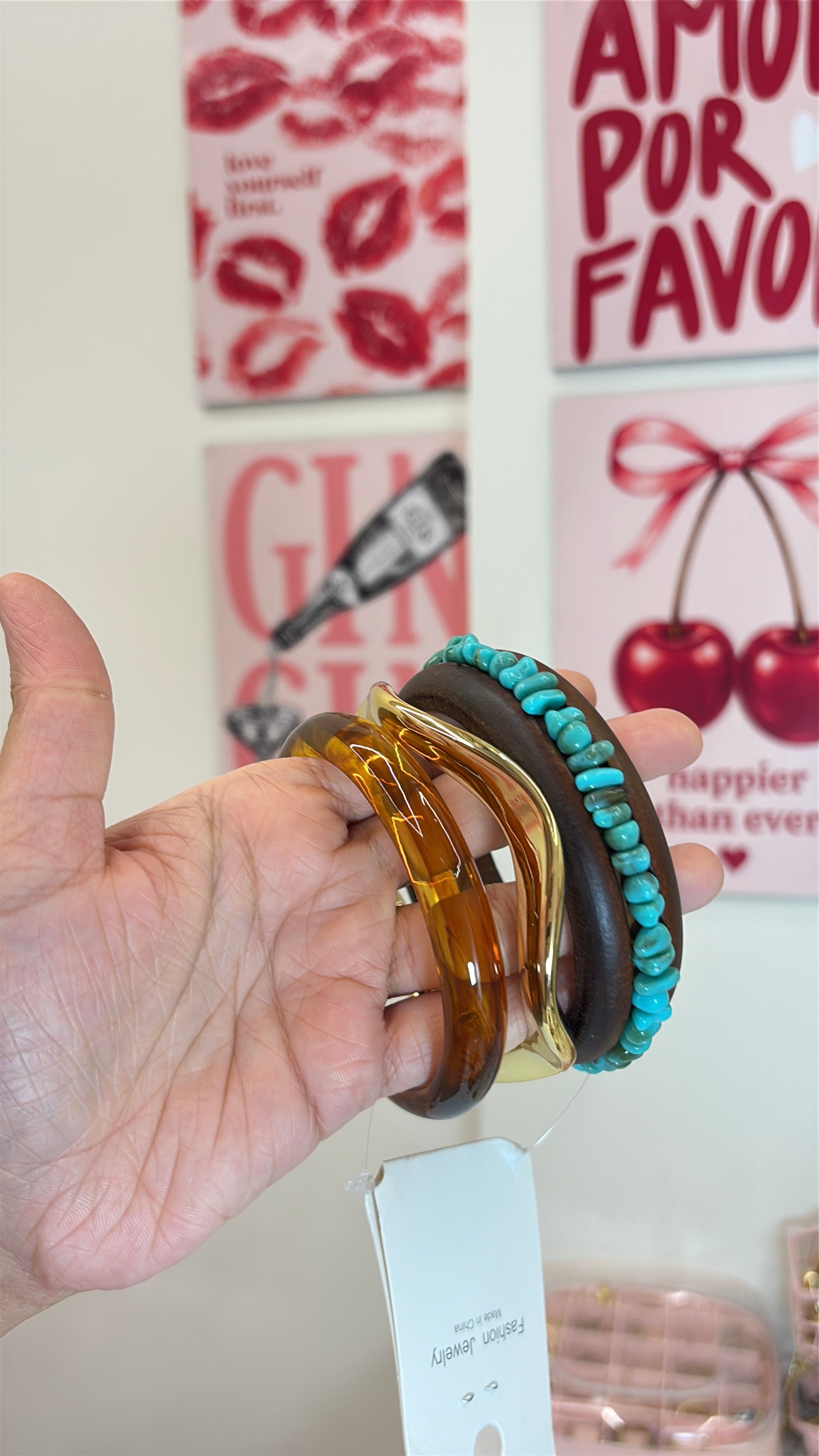 Resin Wooden Bangles stacks clearance sale (set of 3)