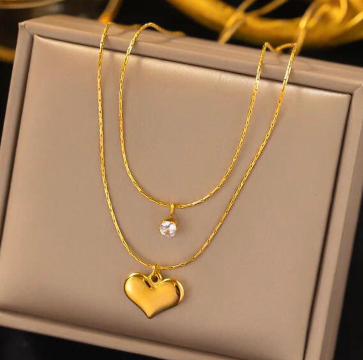 Double layer heart rhinestone chain