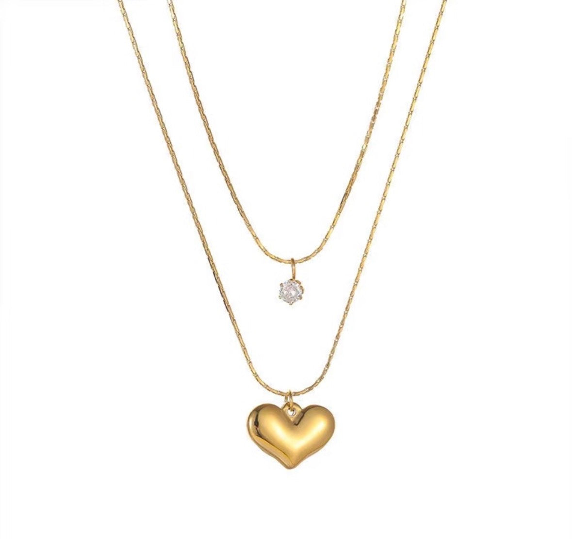 Double layer heart rhinestone chain