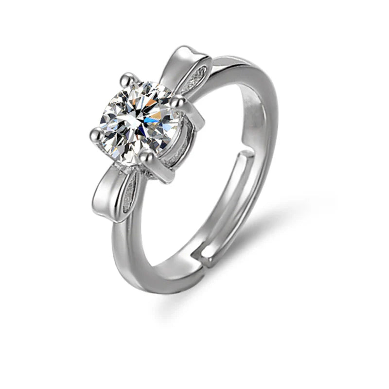 Crystal Studded Bow Tie Anti Tarnish inspired Solitaire Adjustable Finger Ring