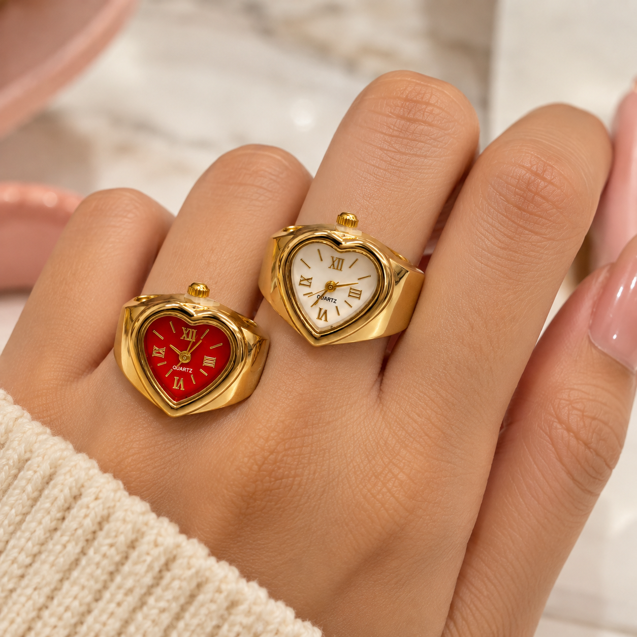 Heart dial watch ring
